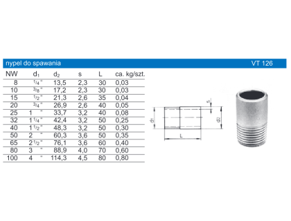 Nypel do spawania AISI 316 - 2